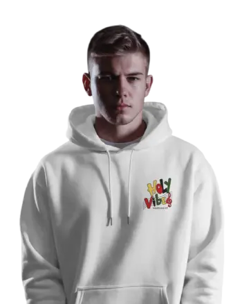 Holy Vibes white hoodie front